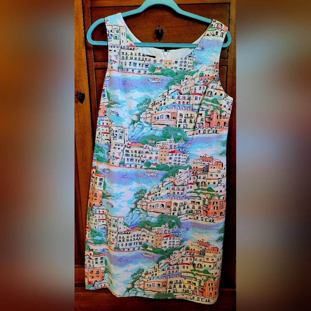 Talbots Portofino Italian Village Scene Sheath Dress